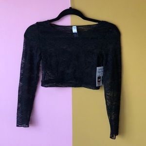 Spanx Long Sleeve Black Lace Crop Top